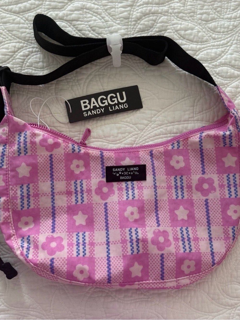 BAGGU Sandy Liang Pink Floral Check Shoulder Bag